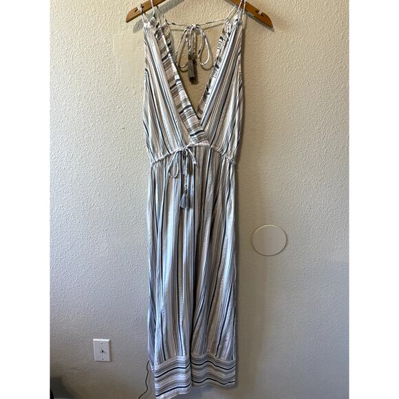 NWT Blue Island Beach Striped W/ Tassel V Neck Maxi Swim Coverup Boho Size Small - Picture 2 of 13